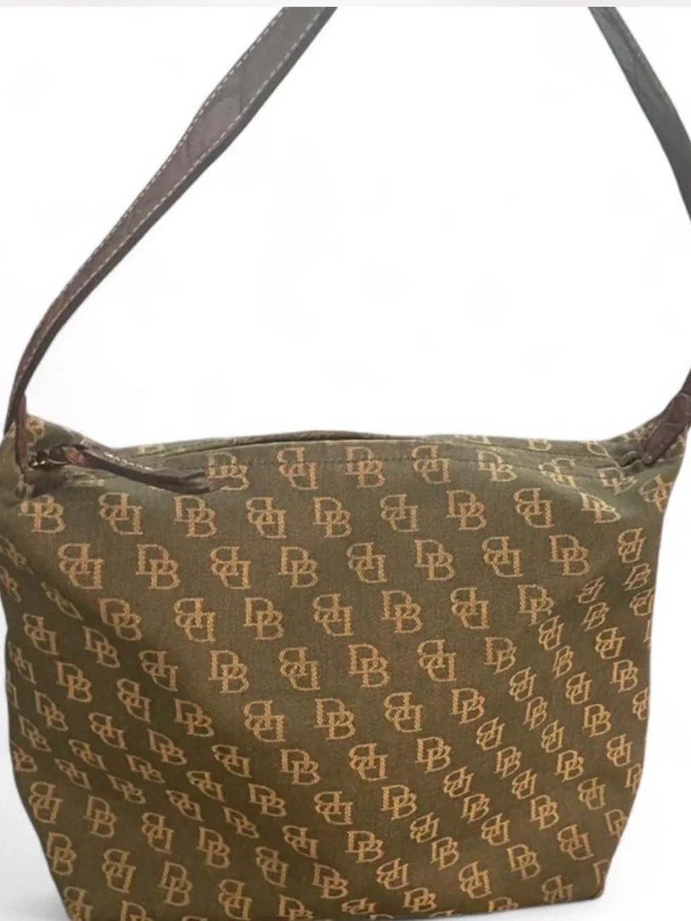 Dooney & Bourke Signature DB Monogram Canvas Leather Shoulder Hobo Bag